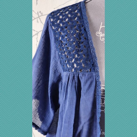 Kori America Blue Cotton Blend Lace Panel Kimono Style Cardigan - Picture 2 of 5